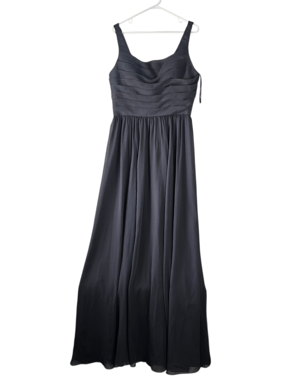 Mori Lee Angelina Faccenda Charcoal Chiffon Squareneck Pleated Draped Dress 16